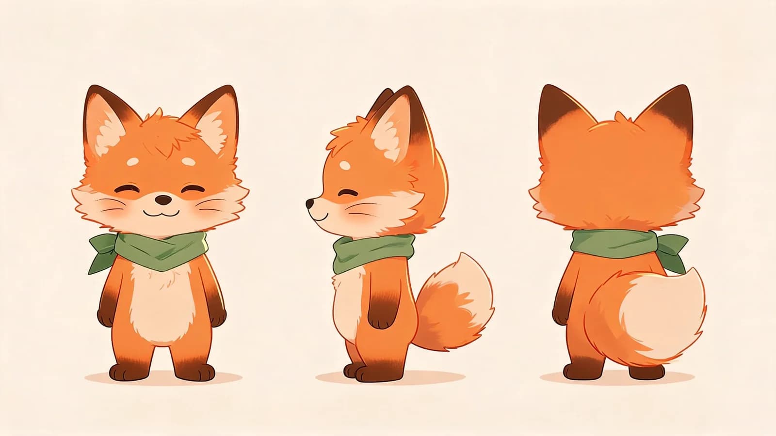 Brother Fox character sheet: front, side and back views